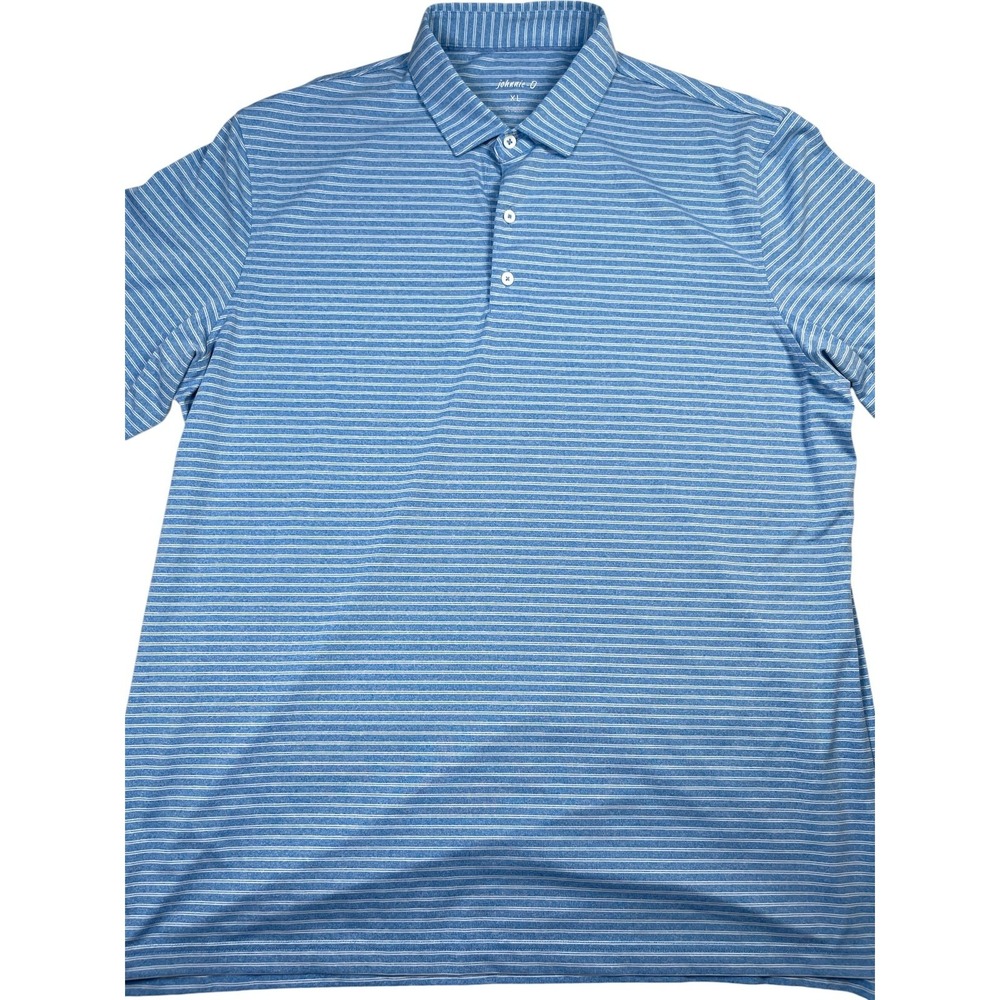 Johnnie-O Polo Shirt Mens XL Blue Striped Stretch Short Sleeve Golf Performance